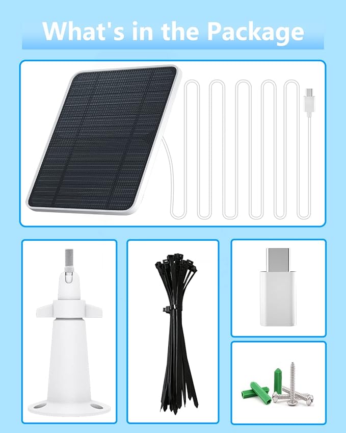 Solar Panel for Security Camera, 5W Solar Panel Charger Compatible with Eufycam 3/3C/2/2 Pro/2C/2C Pro/E/E20/E40/L20/L40/Solo/SoloCam Spotlight, Micro USB&USB-C Port IP65 Waterproof 10ft Cable, 2 Pack