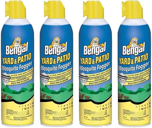 Bengal Yard and Patio Mosquito Fogger, Kills Spiders and Prevents Nesting, 17 Oz. Aerosol Can - 4 Pack