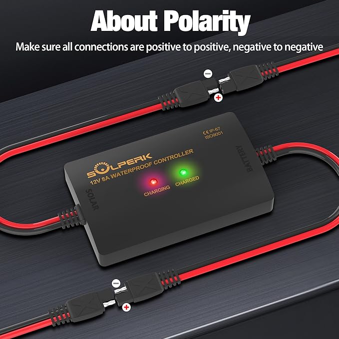 SOLPERK 8A 12V Solar Charge Controller, IP67 Waterproof PWM Solar Panel Battery Regulator with LED Display for Gel AGM Lead-Acid Lithium LiFePO4 Battery, Used in RV Boat Car