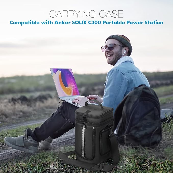 Travel Bag Compatible with Anker SOLIX C300, Padded Soft Case with Adjustable Shoulder Strap & Multi-Pocket Design, Protective Storage Bag for Camping & Travel Charging Accessories