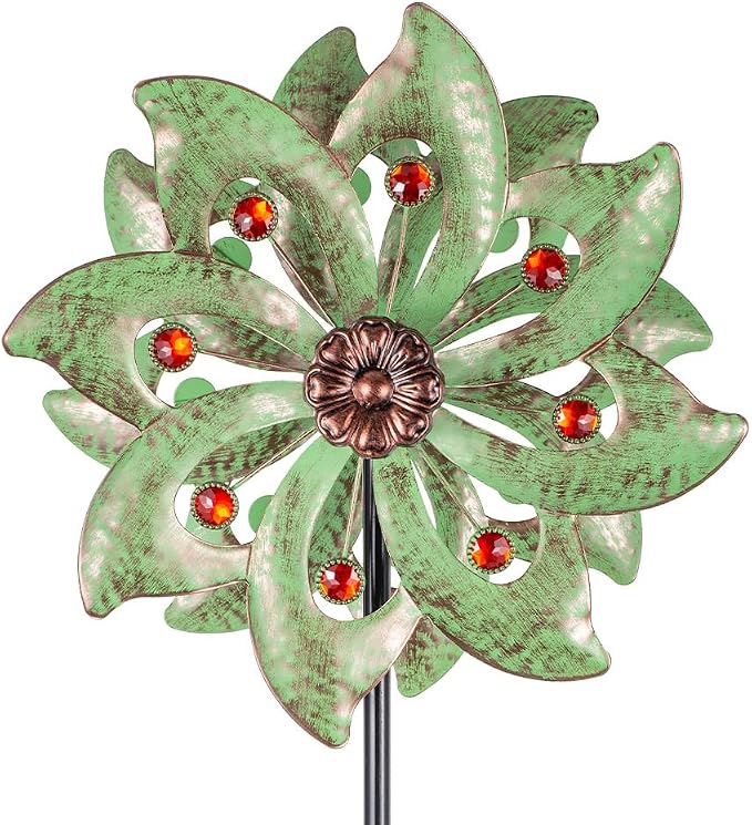 Stargarden Outdoor Wind Spinner-Double Wind Sculpture 63 * 13" Metal Windmill for Garden Patio Yard Decor -Green