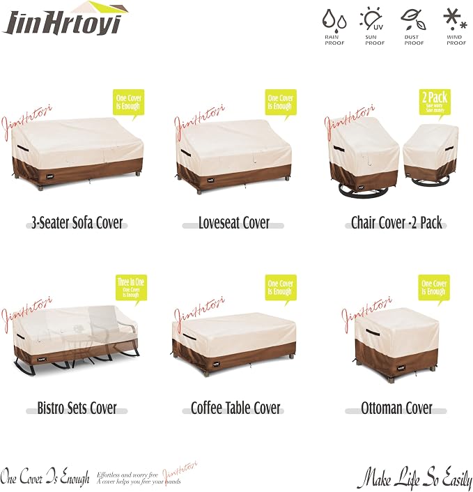 Patio Square Table Cover,22Wx22Dx18H Inches 100% Waterproof Heavy Duty Outdoor Coffee Table Cover,Beige&Brown Modern Style Outdoor Furniture Covers