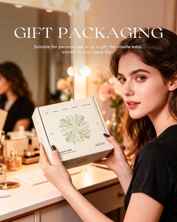 AOOVOO 4 Pack Sage Candles - 2 Sage & 2 Palo Santo Candle Set with Crystals & Decor, 26oz 200 Hours Long Lasting, Non Toxic Candles for Spiritual House Energy Cleansing