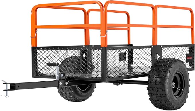 VEVOR 28 Cu.Ft 1800Lbs Steel ATV UTV Trailer Tow Behind Dump Cart, Heavy Duty Pull Behind Utility Dump Trailer for Lawn Mower Trailer Tractor Garden Yard with Removable Rear Panel