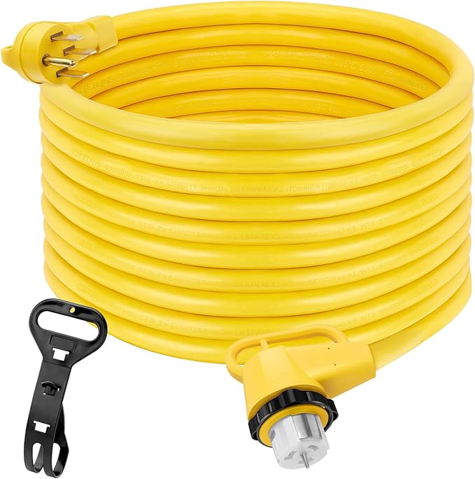 UL Listed 50 Feet 50 Amp Generator Extension Cord, NEMA 14-50P Male to SS2-50R 6/3+8/1 AWG 125/250V Heavy Duty Generator Power Cable with Twist Lock, Connectors for Generator to House