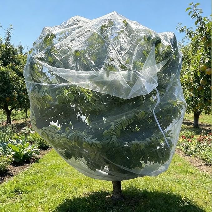 2Pack 12x16Ft Extra Large Fruit Tree Netting with Drawstring & Zipper - Reusable Plant Protection Bag, Heavy Duty PE Mesh Cover for Blueberry Bushes - Blocks Birds/Deer/Squirrels