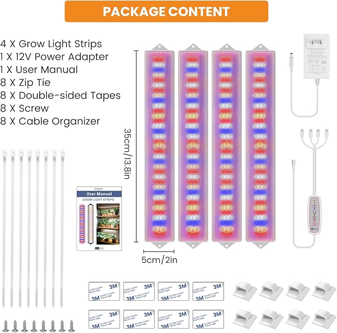 Grow Light Strips for Indoor Plants, 420 LEDs 6000k Full Spectrum LED Plant Light, 40W LED Plant Grow Light Strip with Upgrade 4/8/12/16H Auto Timer, 3 Light Modes & 5 Dimming Levels,4 Pack
