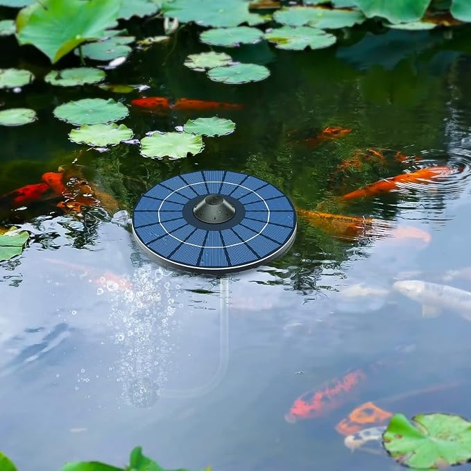 Lewisia Solar Floating Pond Aerator 2.5W Solar Powered Air Pump with Air Hose and Bubble Stones Pond Aerator Bubble Oxygenator