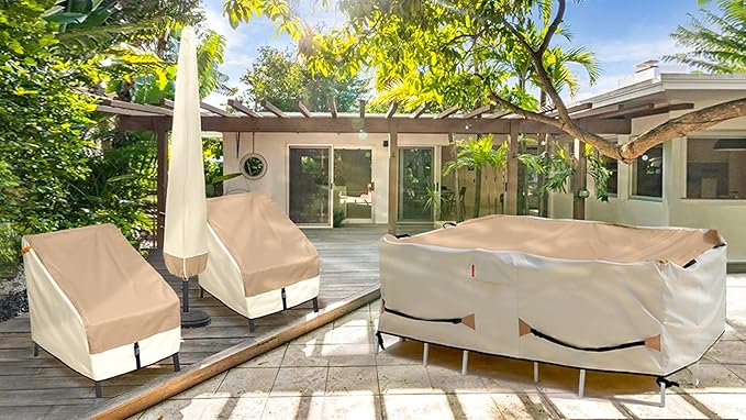 Porch Shield Patio Chair Covers -Waterproof Outdoor Lounge Deep Seat Lawn Chair Cover - 28W x 30D x 28H inch, Light Tan & Khaki