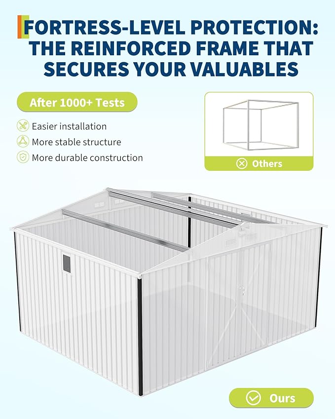 Garvee 10x12 ft Heavy-Duty Metal Storage Shed with Lockable Door & Windows - Galvanized Steel Outdoor Utility Shed with Sloped Roof for Backyard, Garden, Garage, and Patio, Dark Gray