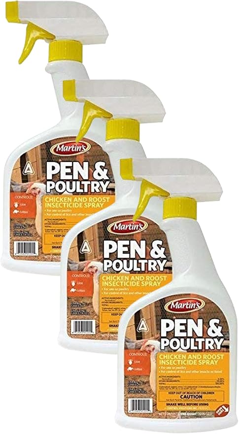 MARTIN'S 825686 s Pen Poultry Insecticide Spray 32oz Quart, 1 Count (Pack of 3), White Bottle