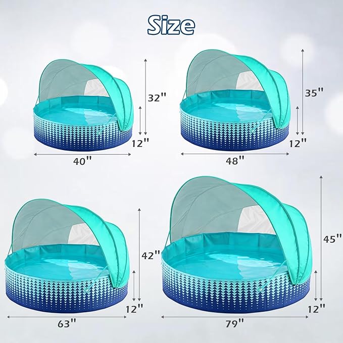 Jasonwell Kiddie Baby Pool with Canopy - Foldable Infant Toddler Kids Pool with Shade Baby Beach Essentials Tent Swimming Wading Pools for Toddlers 1-3 + Kids Dogs Ball Pit Backyard Water Play G, 79"