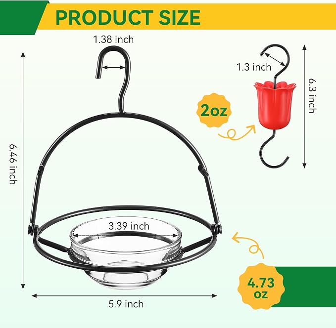 2 Pack Metal Oriole Feeders for Outdoors Hanging with Ant Moat and Fruit Holder, Oriole Feeder with Glass Bowl, Easy to Disassemble and Wash, Bird Feeder for Garden, Outdoor, Gift(Black)