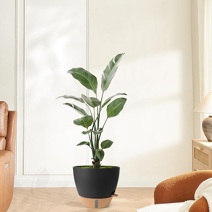 Self Watering Pots for Indoor Plants, 3 Pack 12/10/8 Inch, Large Planter with Water Reservoir, Modern Decorative Flower Pots for Home & Office Black