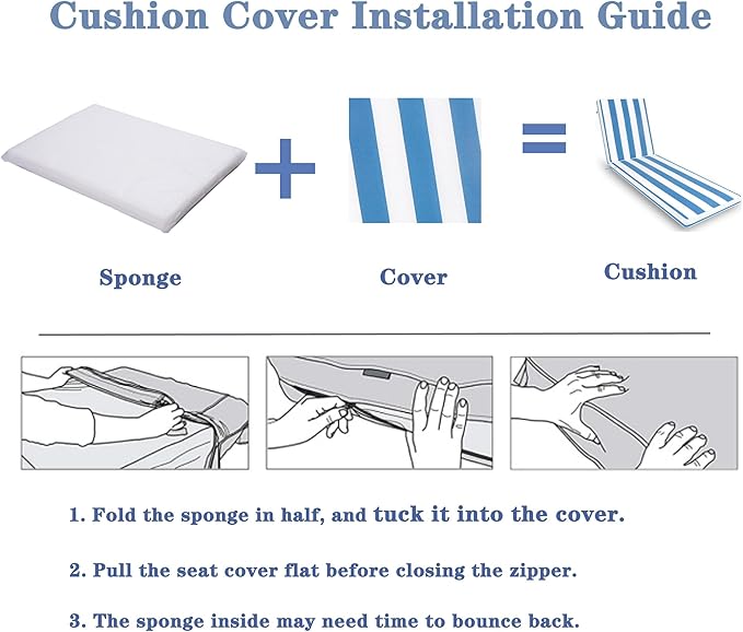 Only choice 2 Pieces Set Outdoor Lounge Chair Cushions Patio Chaise Lounge Replacement Cushions Furniture Seat Cushions (Sky Blue White Striped)