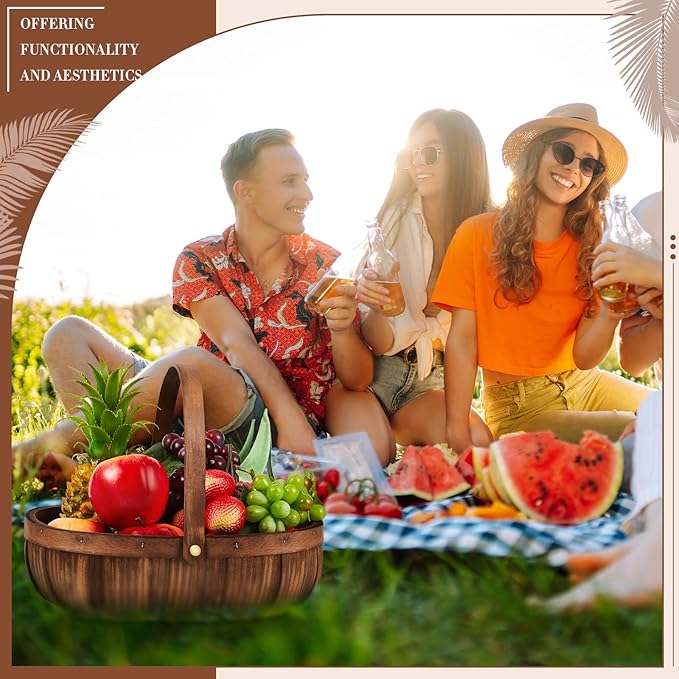 Sintuff 6 Pcs Wicker Baskets with Handles 3 Sizes Woven Garden Harvest Basket for Gathering Vegetables Wooden Bushel Apple Basket for Fruits Fall Thanskgiving Picnic Gift Farmers Market(Coffee)