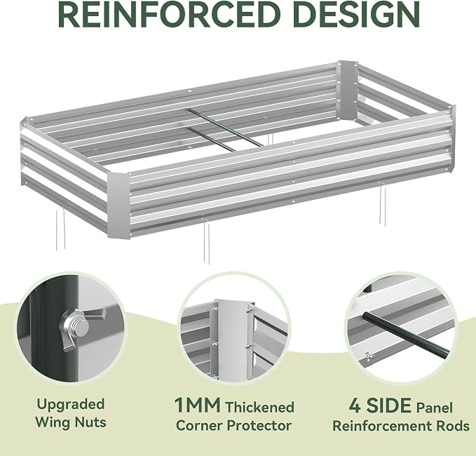 Lineware Raised Garden Bed with Self-Watering System, 6x3x1 ft Elevated Planter Boxes Outdoor with PE Cover, Galvanized Raised Beds for Gardening,Vegetables,Flowers, Backyard, Patio