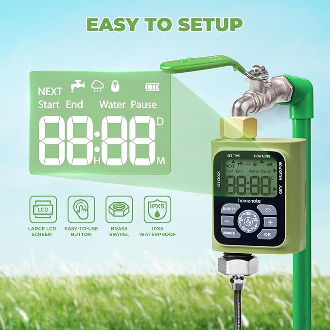 HOMENOTE Misting Cooling System with Timer, 59FT Misting Hose+20 Brass Nozzles+3/4" Brass Adapter+Water Timer with Mist Mode & Irrigation Mode, Outdoor Misters for Patio Cooling and Garden Watering