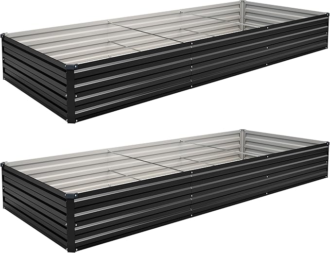 10×3×1FT(2PCS) Galvanized Raised Garden Bed Kit Metal Planter Boxes,Large Outdoor Planters Garden for Planting Vegetables,Flowers,Herbs -Black