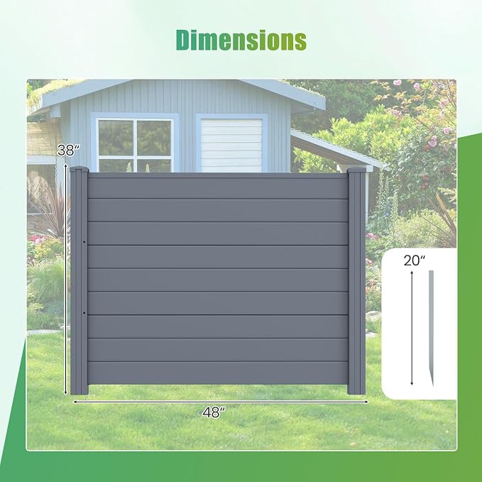 HAPPYGRILL Air Conditioner Fence, 2 Panels Outdoor Privacy Screens with Metal Stakes, No Dig Pool Equipment Enclosure, 48" x 38" Trash Can Screen Fence Kit for Outside Backyard, Gray