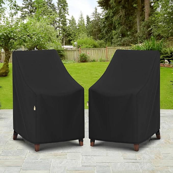 Arcedo High Back Patio Chair Covers 2 Pack, Waterproof Outdoor Dining Chair Covers for Outdoor Furniture Seating, All Weather Protection - 27" W x 27" D x 49" H, Black
