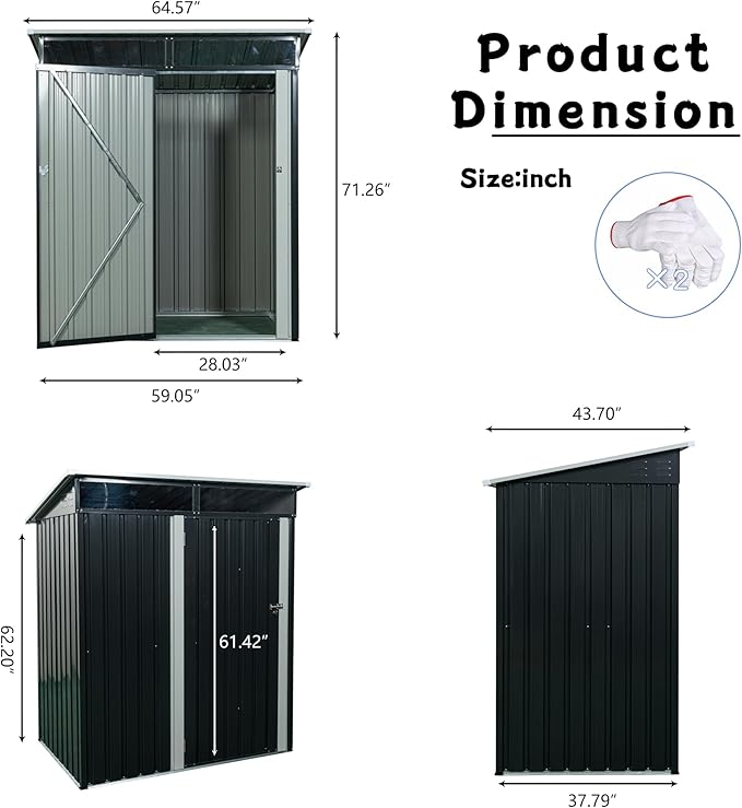 5FT x 3FT Outdoor Storage Shed, Heavy Duty Galvanized Steel Garden Shed with Transparent Roof Panel, Weatherproof Metal Tool Shed with Door & Air Vents for Backyard Patio, Black