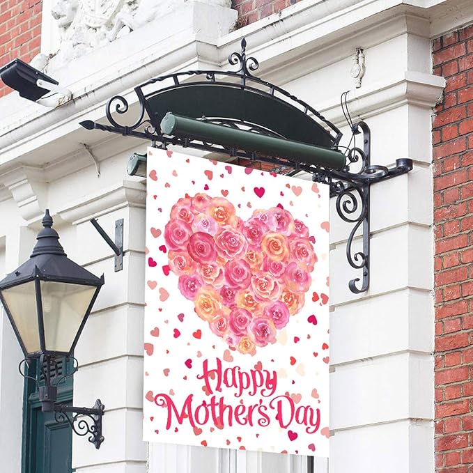 Wamika Happy Mother's Day Pink Red Rose Flower Double Sided House Flag Garden Banner 28" x 40", Best Mom Love Flowers Heart Mother Day Garden Flags for Anniversary Yard Outdoor Decoration