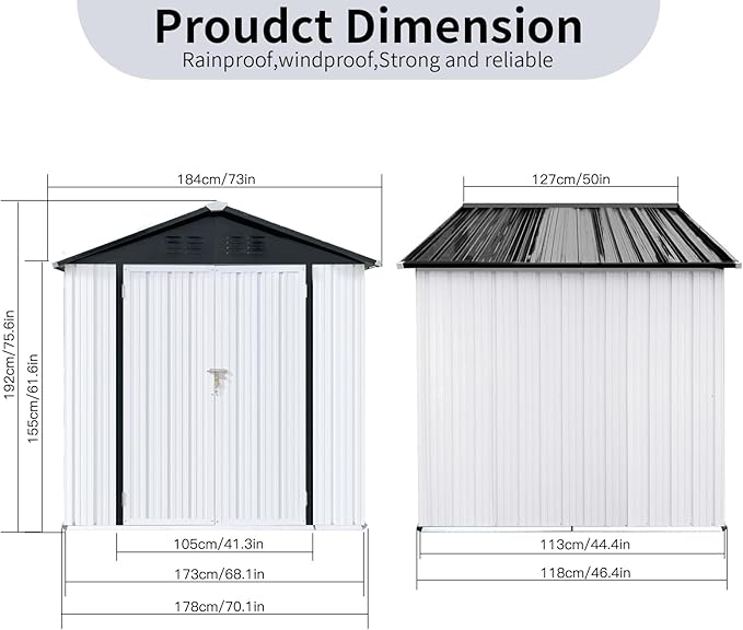 6FT x 4FT Outdoor Metal Storage Shed with Apex Roof – Durable Steel Garden Shed in White & Black, Weather-Resistant for Backyard, Patio & Lawn (Lockable, Easy Assembly, Tool Storage, Bike Shed)