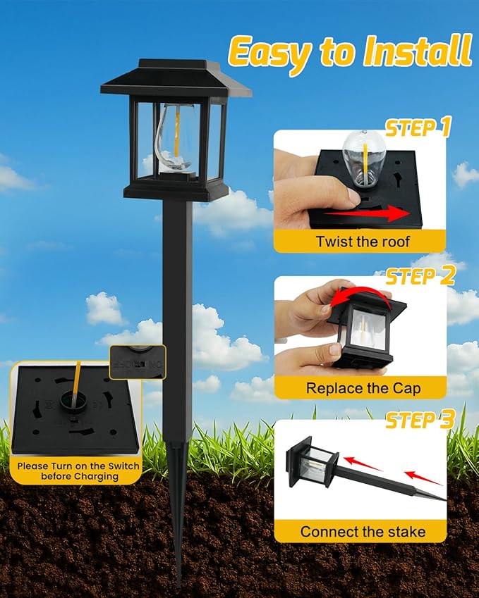 Albelt Solar Pathyway Lights Outdoor, 2 Pack Waterproof Solar Garden Lights with Auto On/Off, Landscape Lighting for Garden, Yard, Pathway, Patio, Driveway Decor