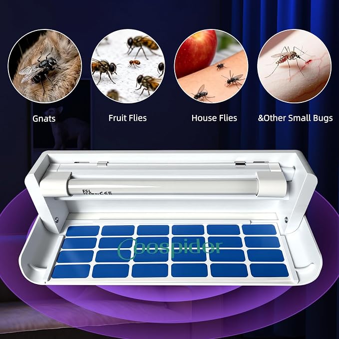 10 Refills UV Fly Light Trap Indoor for Home Gnat Traps for House, Wall Sconce Fly Light Bug Catcher for Kitchen House & Restaurant Fruit Flies Garage & Warehouse