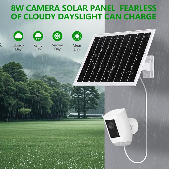 8W Solar Panel for Security Camera, USB c Solar Panel for Camera, with 9.5ft Cable, DC 5V Camera Solar Panel IP65, Universal for The Majority Rechargeable Battery Camera, 360°Adjustable