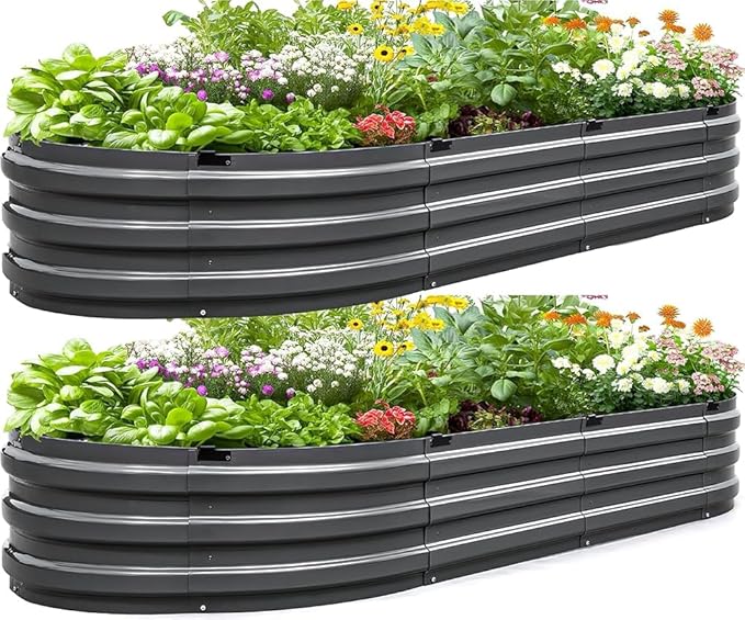 KING BIRD Raised Garden Bed Galvanized Planter Garden Box Outdoor for Gardening, Vegetables, Flowers, 75% Fewer Screws, Faster Assembly, Dark Grey 2PCS, 74x35x12 in