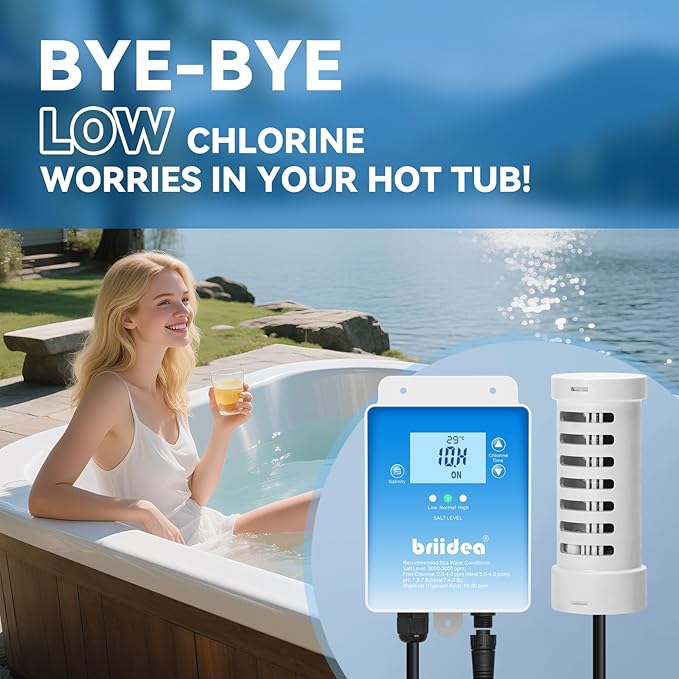 Salt Chlorine Generator, Briidea Chlorine Generator with USA Titanium Salt Cell, Designed for Hot Tubs & Swim Spas, Up to 2000 Gallons, Chemical-Free