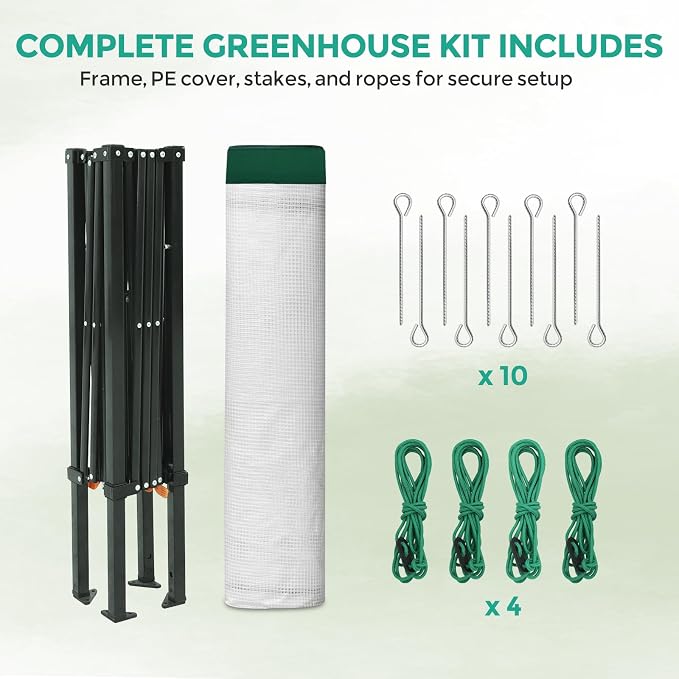 EAGLE PEAK 6x4 Portable Walk in Greenhouse with Polyester Reinforced Corners, Instant Pop up Indoor Outdoor Gardening Green House, Roll Up Zipper Entry Door and Mesh Windows, Green/White