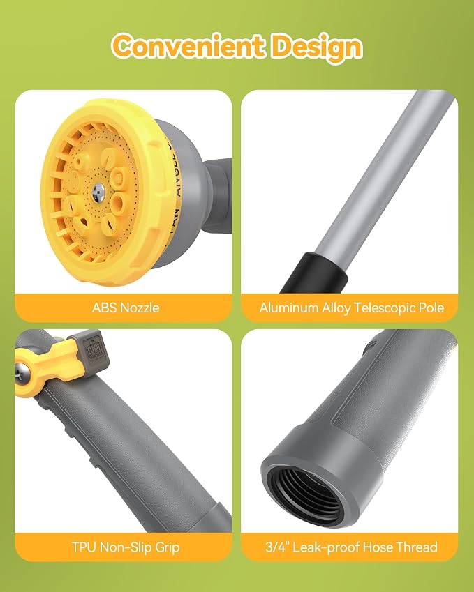 VOXON Watering Wand for Garden Hose, Adjustable 29–43 Inch Watering Wand with 10 Spray Patterns & 180° Swivel Head, Thumb Flow Control, for Hanging Baskets, High Shrubs & Patio Plants