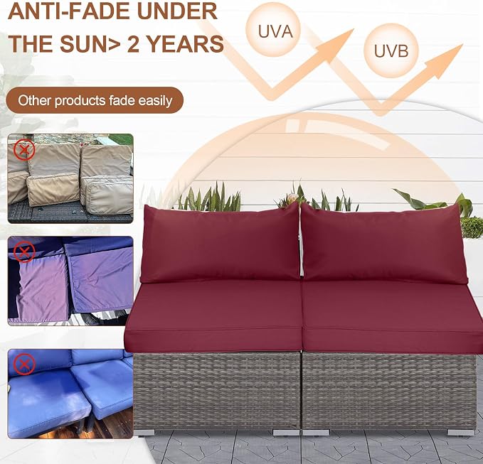 14 Piece Outdoor Patio Cushion Covers Replacement, Waterproof Outdoor Furniture Cushion Covers, Fit 7 Pcs 6 Seater Wicker Rattan Conversation Sofa Set,Burgundy(Only Cover) 25.6x25.6