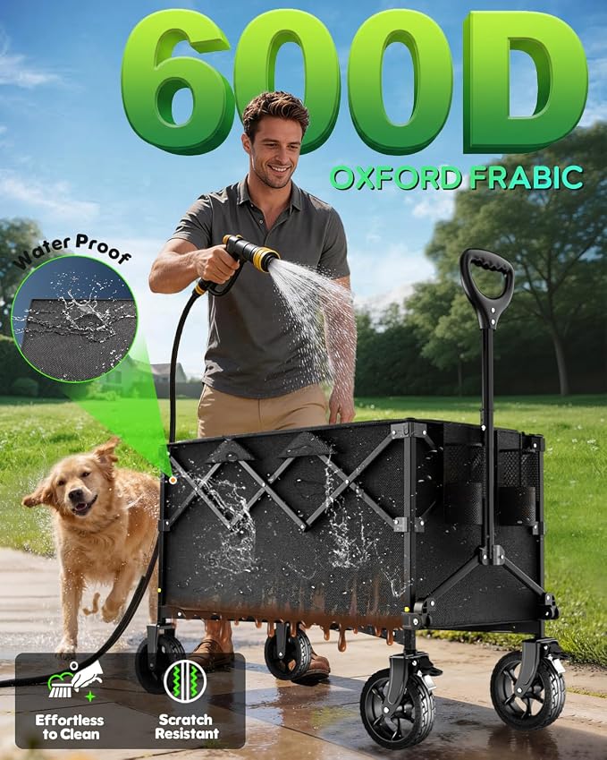 40" Extra Large Collapsible Wagon Cart 550 lbs Capacity Big Wheels for Camp | folds to 0.65 cu ft (1/10 of expanded size); quiet 360° big wheels; 600D Oxford fabric; 300L for bulky gear; 550 lbs load