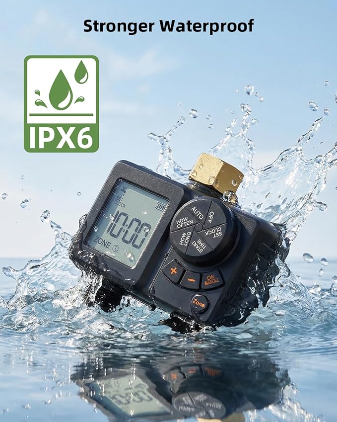 Sprinkler Timer 2 Zone,Water Timer for Garden Hose with Lithium Battery & Controller Brass Inlet, Delay/Manual/Automatic Watering Irrigation System for Yard, Lawn,Garden IPX6 Waterproof