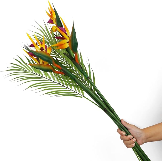 8 PCS Bird of Paradise Artificial Plant Combo Palm Leaves,4 Faux Bird of Paradise Plant with 4 Artificial Palm Leaves for Wedding Garden Office Home Indoor and Outdoor Decor(Yellow)