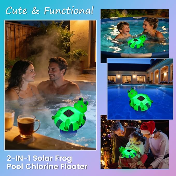 Pool Chlorine Floater for 3 Inch Tablets, Solar Frog Chlorine Tablet Floater with Adjustable Release, Glow in Dark, Large Capacity Floating Chlorine Dispenser for Pool, Hot Tub, Spa (White)