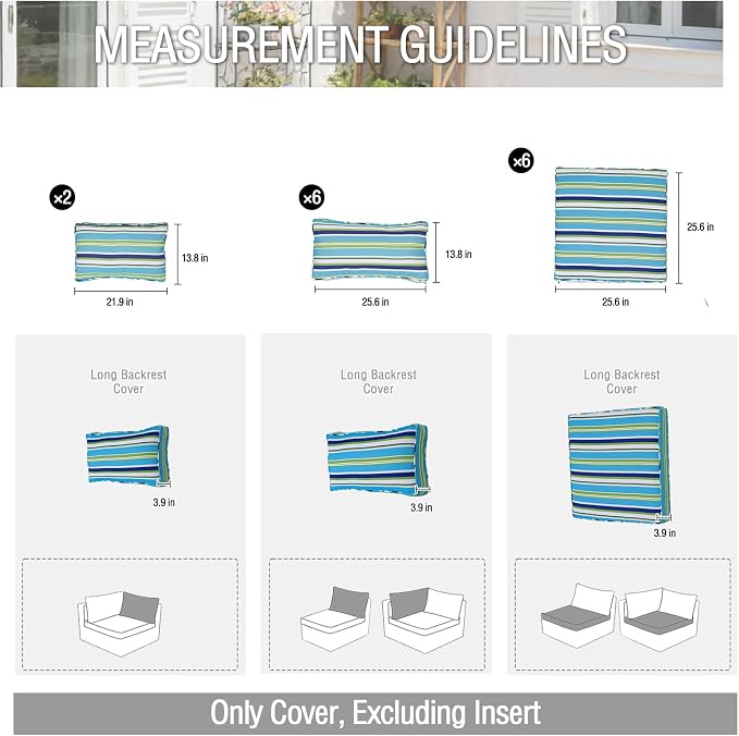 14Pieces Patio Cushion Covers Replacement Outdoor Water-Resistant Couch Covers Splashproof UV-Resistant Furniture Protectors Cushion Sofa Slipcovers Set with Zippers,Cover Only