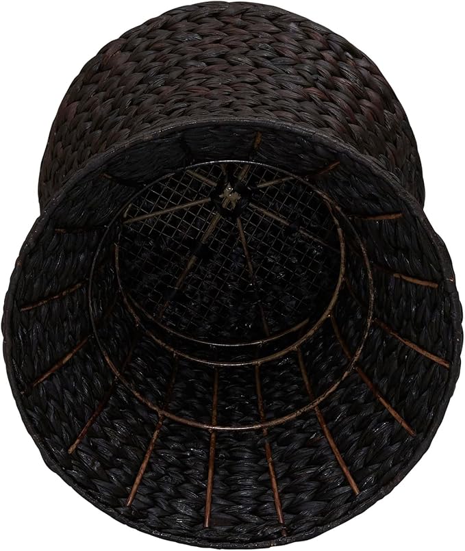 Household Essentials Handwoven Water Hyacinth Wicker Stool with Hourglass Shape, Black