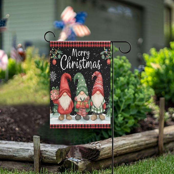 Pfrewn Christmas Winter House Flag 28x40 Double Sided Gnome with Gifts Berry Xmas Tree Large Garden Yard Flags Welcome Seasonal Outdoor Indoor Banner for Xmas Holiday Yard Home Decoration