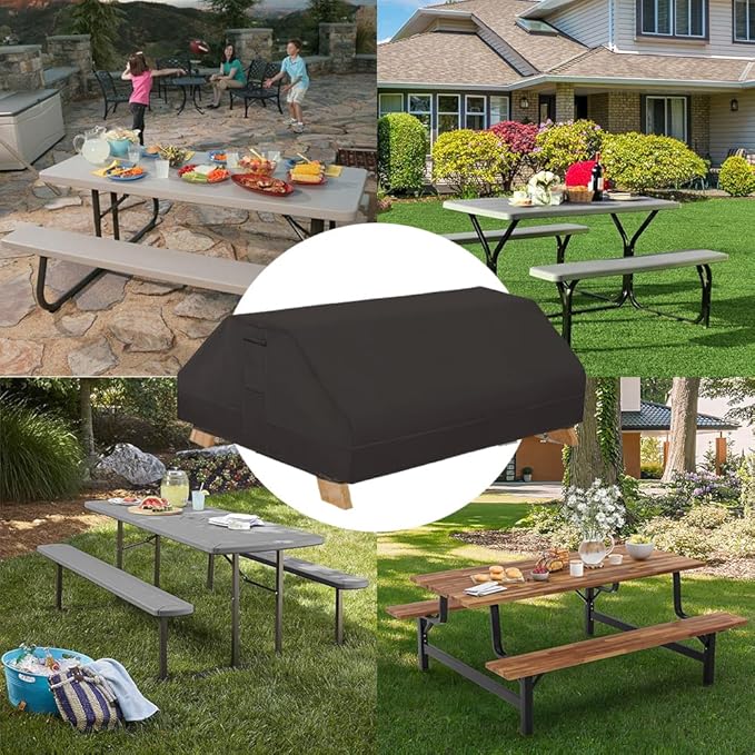 Picnic Table Cover Waterproof 70 / 72 Inch 600D Oxford Outdoor Table Cover with Bench Covers for Winter Black (6FT-70/72inch(Black))