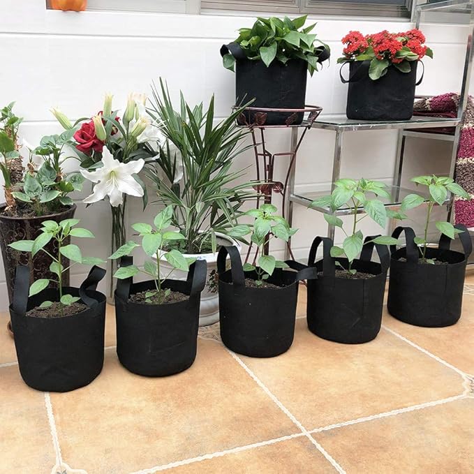 JERIA 12-Pack 5 Gallon Grow Bags, 300G Thickened Nonwoven Garden Pots,Heavy Duty Fabric Pots with Reinforced Handles
