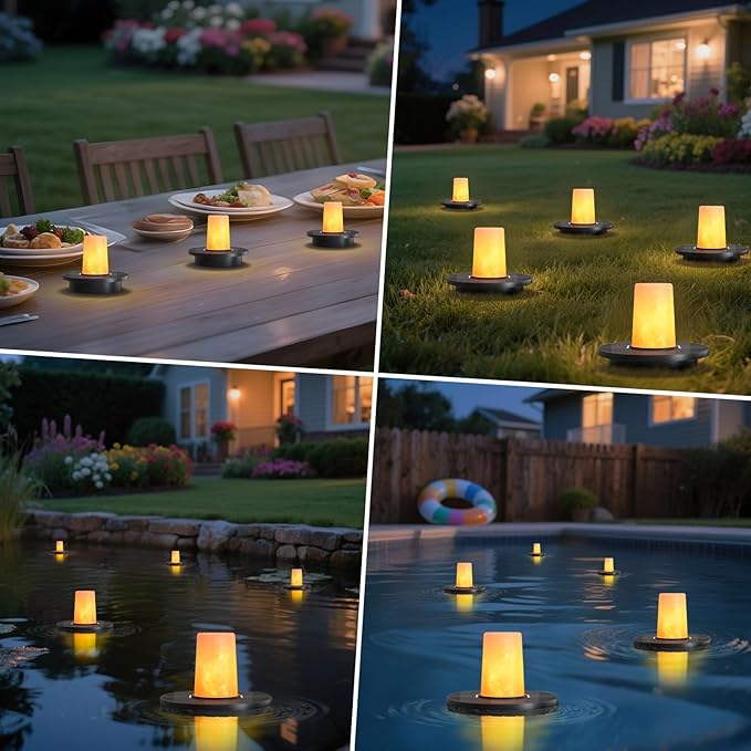 Solar Floating Pool Lights 2-Pack, 3.8” Small Floating Flickering Candles for Pools, Pond, Garden & Outdoor Decor, IP66 Water-Resistant, Auto Dusk-to-Dawn, 8-Hour Ambient Lighting