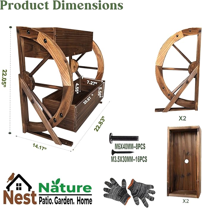 2 Tier Medium Wooden Wagon Planter Box|Outdoor Planter/Flower Pot for Indoor&Outdoor Plants-Rustic Garden Planter for Patio,Porch&Garden Decor-Raised Garden Bed for Succulents,Herbs,Vegetables