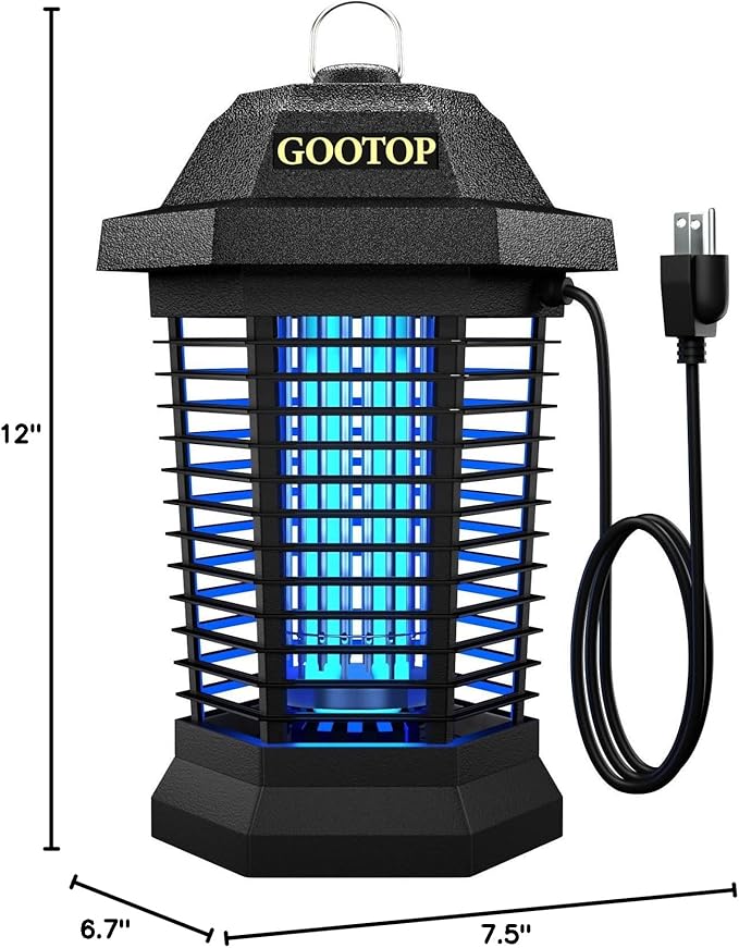 GOOTOP Bug Zapper Outdoor, Mosquito Zapper, 3 Prong Plug in Electric Fly Zapper, Mosquito Killer, Fly Traps, Flying Insects Zapper Indoor Outdoor, 4200V, ABS Plastic Outer (Black)