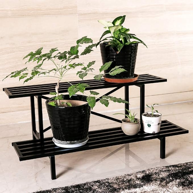 Zhongma 2 Tier Sturdy Metal Plant Stand Heavy Duty Plant Holder for Home Indoor and Outdoor,L45.67 x W17.5 x H14 inch, 440 LBS Capacity & Heavy Duty Construction …