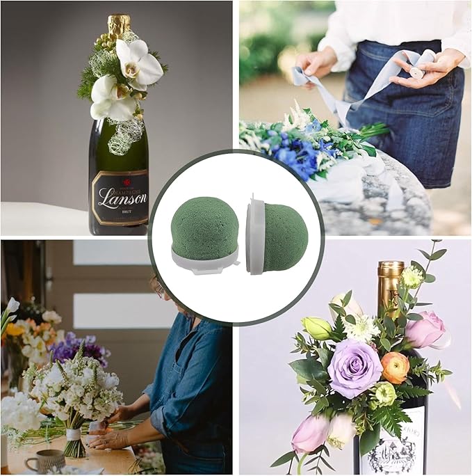 24 Pcs Mini Floral Foam Holder Floral Foam Round with 2 Rolls Green Floral Wire Floral Foam Blocks for Table Wedding Wine Bottle Hat Décor (24)